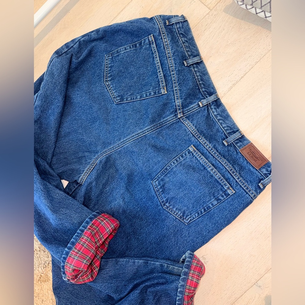 Vintage LL Bean flannel plaid lined high rise mom jeans dark wash insulated 22W - Picture 4 of 9